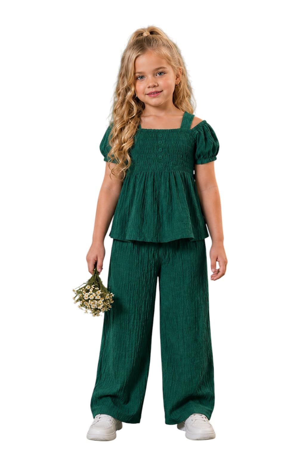 Miza Girls Chic Top and Pants Set, Elastic Bumps - Casual Suit for Girls