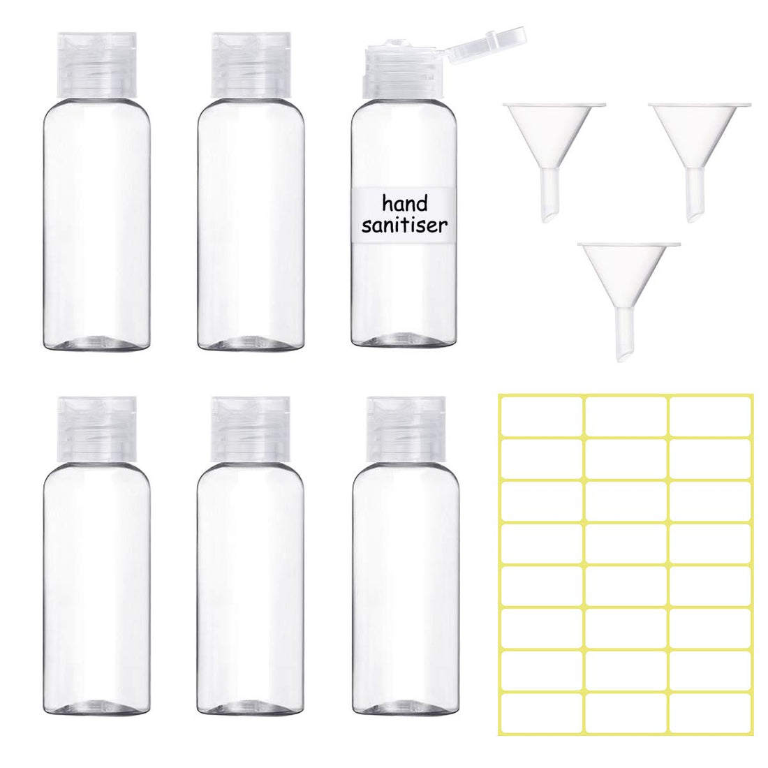 50ml Spray Bottles and Plastic Flip Cap Bottles, Empty Refillable Portable Clear Travel Containers for Sanitizer Cosmetic Lotion Shower Toiletries, White, 6*50ml Spray Bottles,