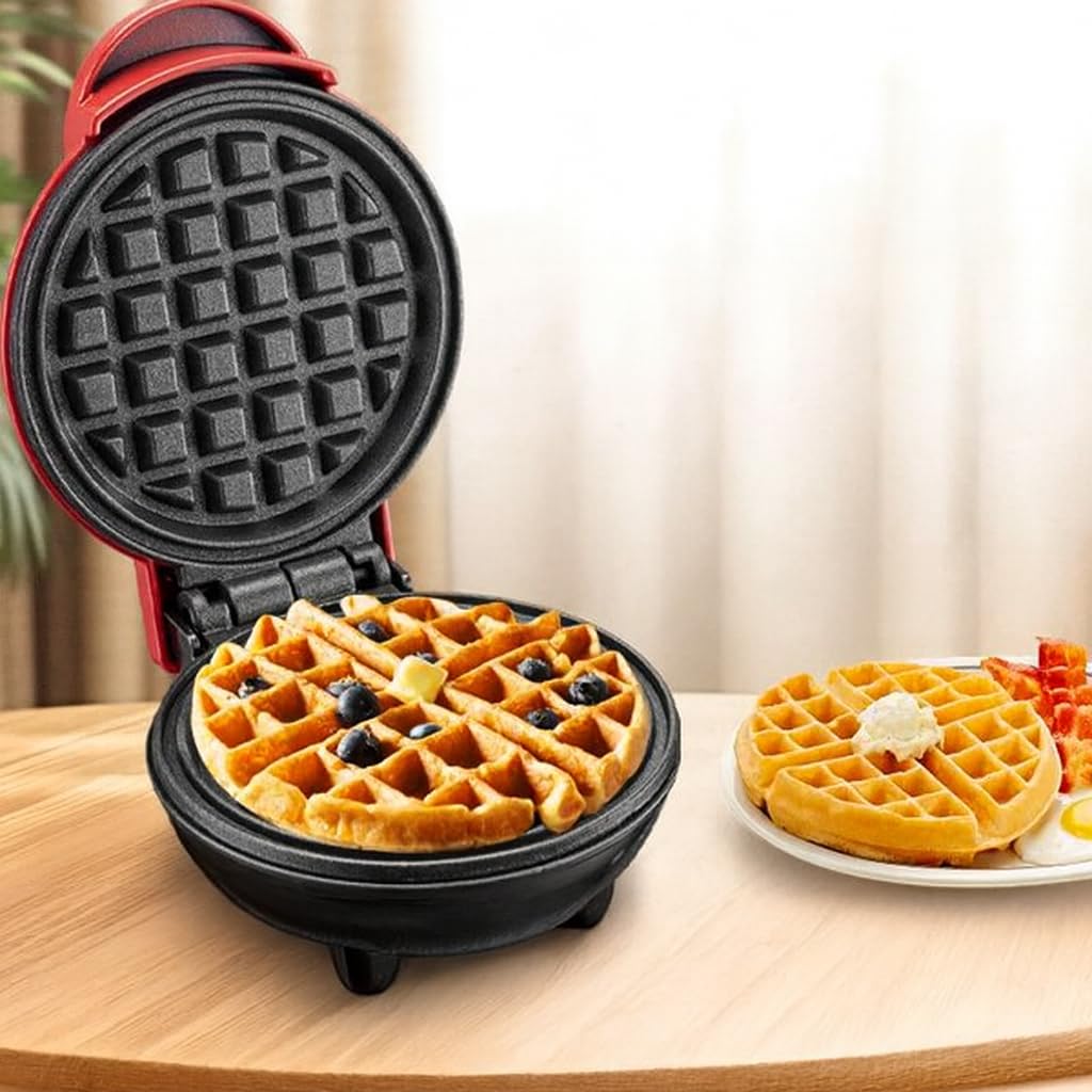 Mini Waffle Maker, Nonstick Electric Breakfast Maker, Round Shape, 350 Watt, Portable