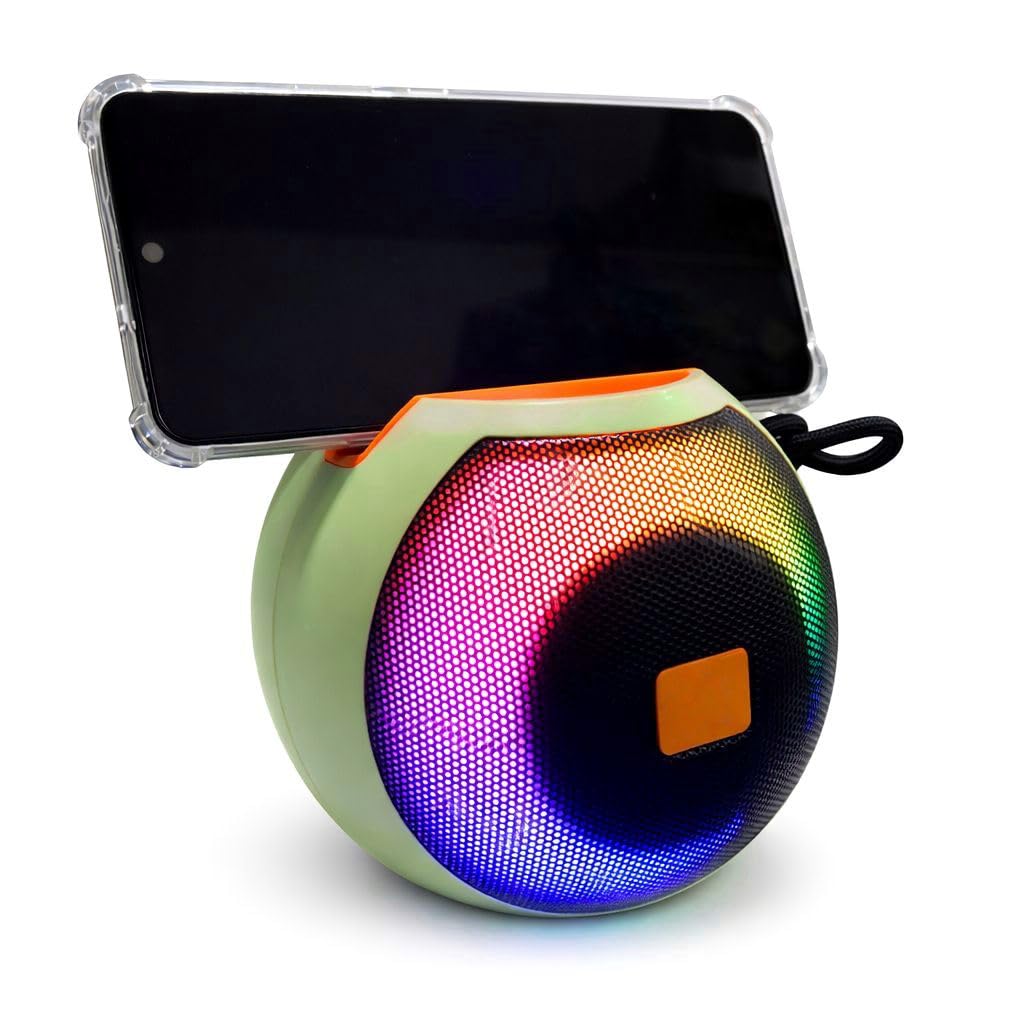 Portable Bluetooth Speaker Ball Shape with Phone Holder and Colorful LED Light (Light Green)