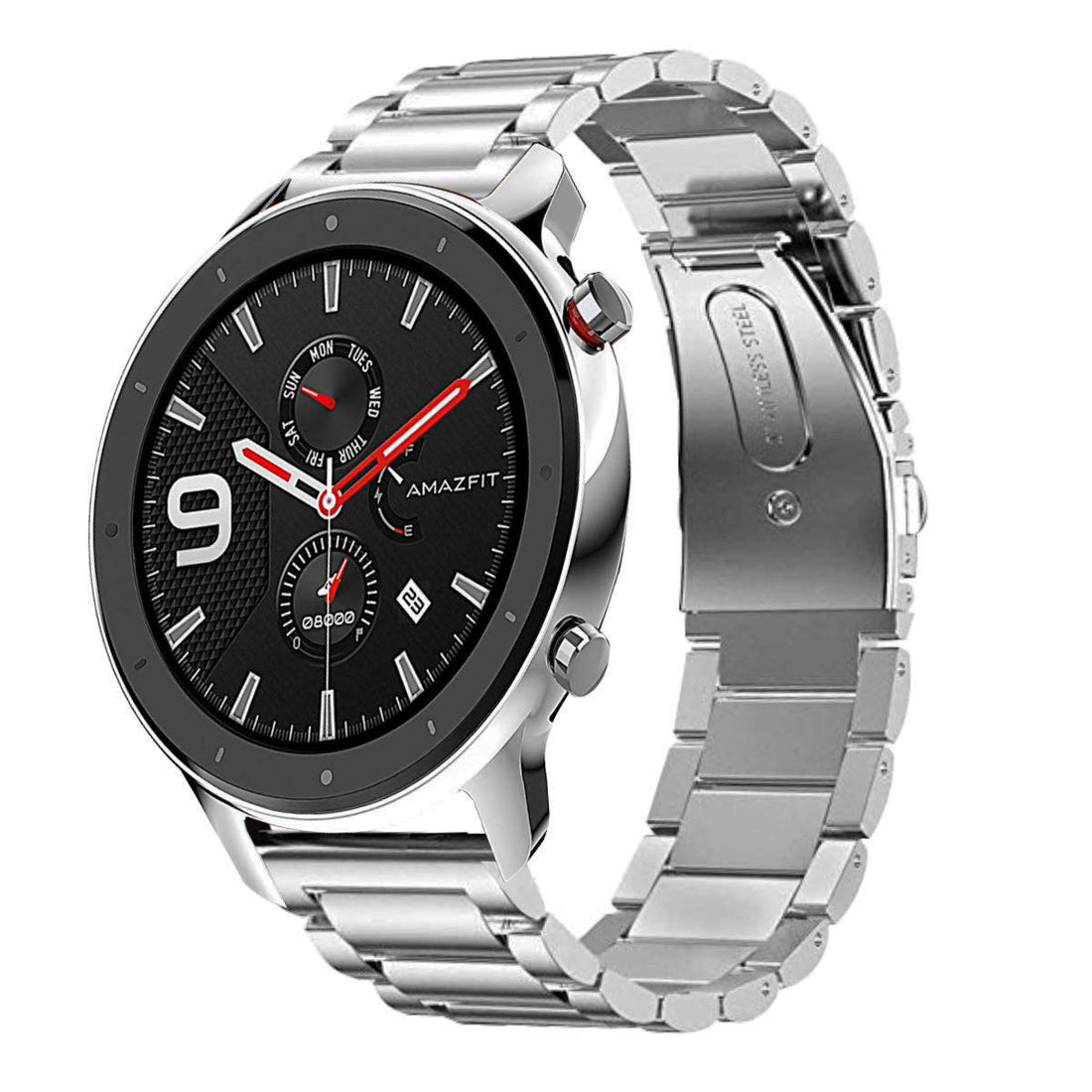 Band Compatible with Amazfit GTR 47mm, 22mm Stainless Steel Quick Release Watch Strap for Amazfit Nexo/Stratos + /Pace/GTR 2 2e eSIM/GTR 3 Pro (Silver), Unisex