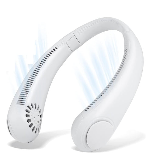 Portable Neck Fan Headphone Design, Bladeless Hands Free Fan with 3 Speeds, 2400mAh Rechargeable USB Battery, Super Quiet Personal Cooling Fan for 360° Cooling ~ Plan A