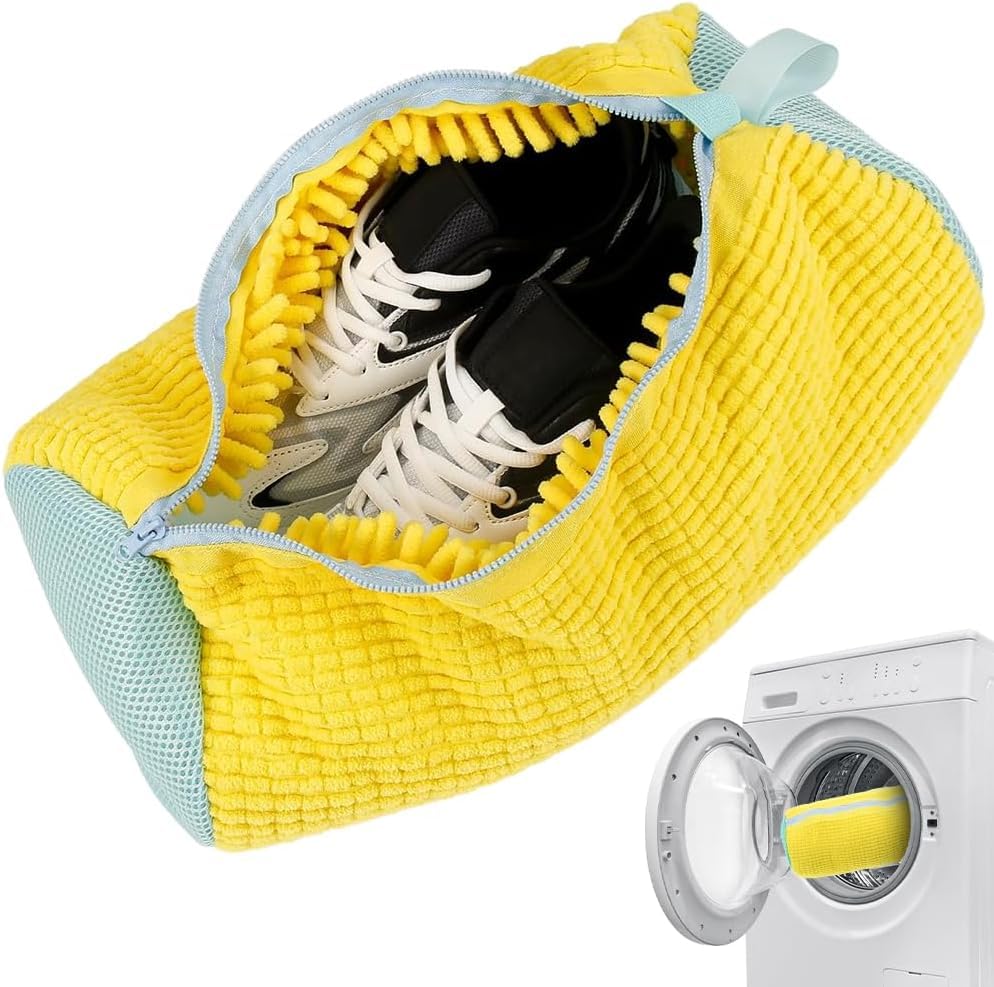 Sports Microfiber Shoe Washing Bag with Built-in Cleaning Brush for Washing Machine Deep Clean Laundry Protector for Sneakers Trainers and Gym Shoes