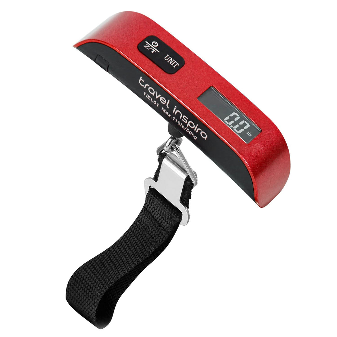 travel inspira Luggage Scale, Portable Digital Hanging Baggage Scale for Travel, Suitcase Weight Scale with Rubber Paint, 110 Pounds, Battery Included, Red, 1.98 cm x 5.12 cm x 1.18 cm