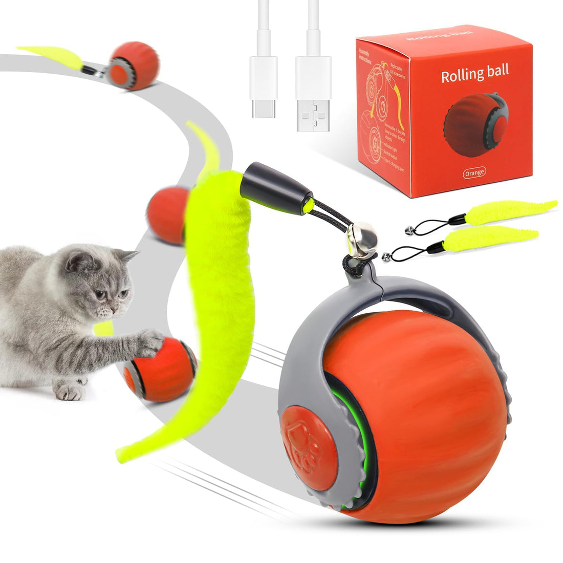 Speedy Tail 3.0 Cat Toy, 2025 NEW Interactive Cat Toy, Three Mode Switching interactive cats ball, Two Speed Adjustment, Interactive cat toys for Indoor/Outdoor(Red)