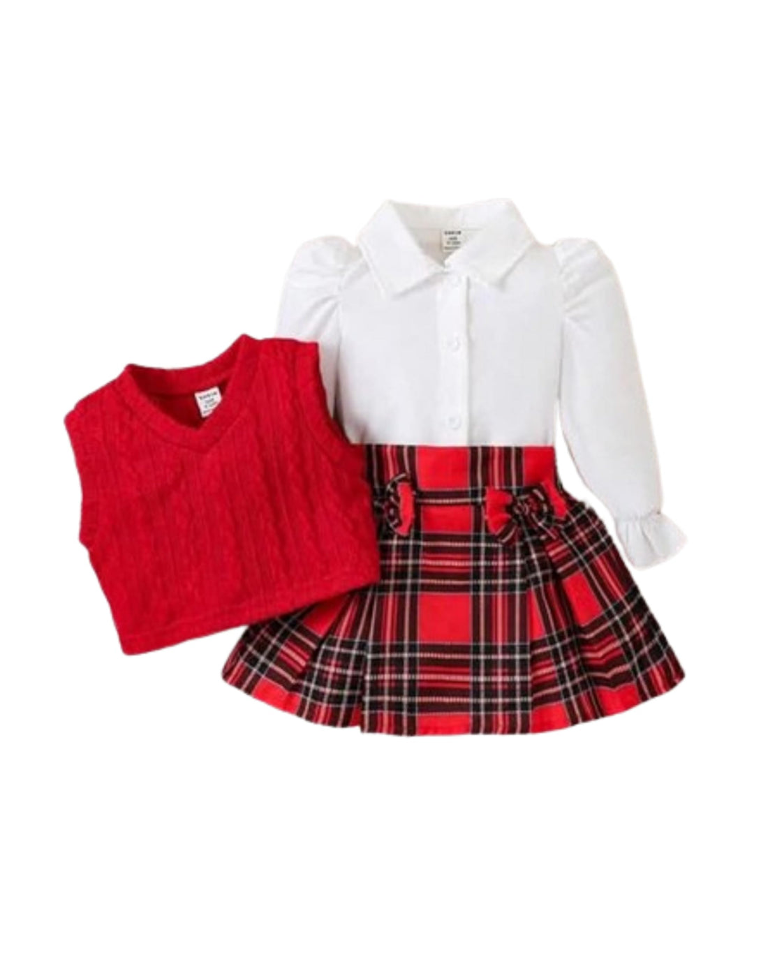 Mizah Girls Long Sleeve Top and Caro Skirt Set with Side Buttons for All Occasions