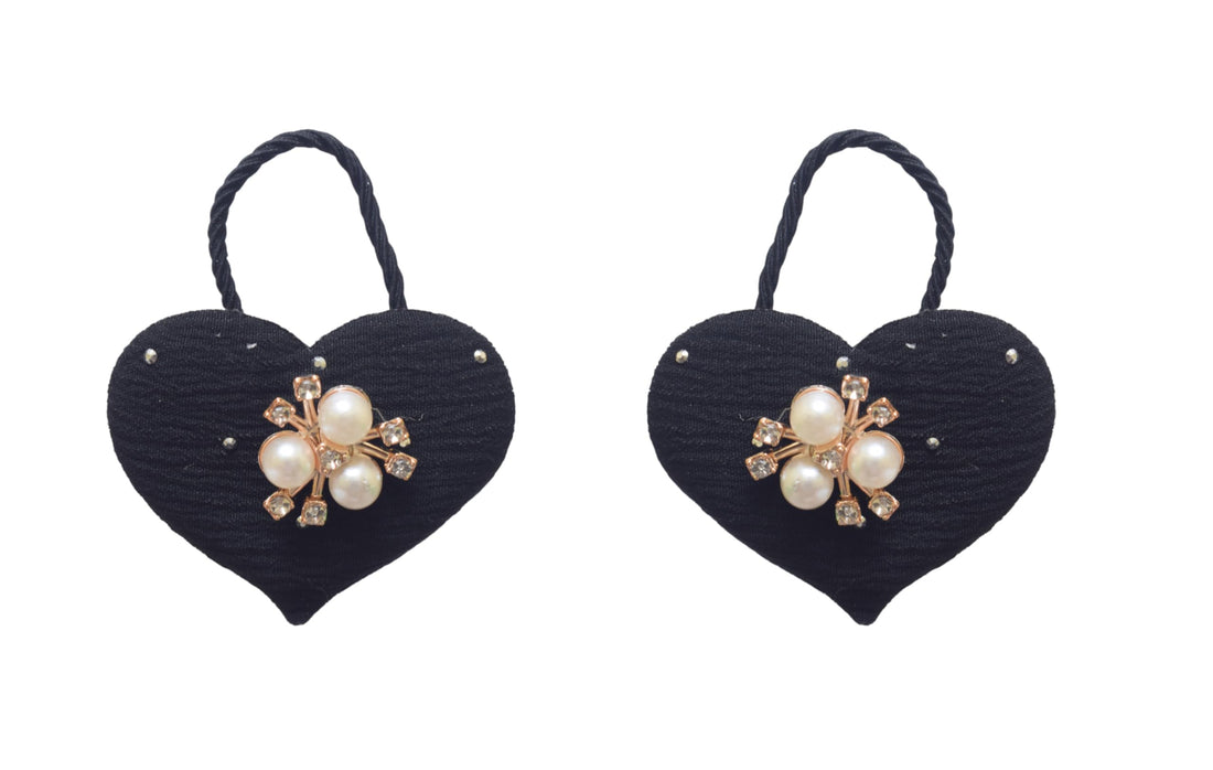 Daphne 2 Pieces Heart-Shaped Hair Ties - Black