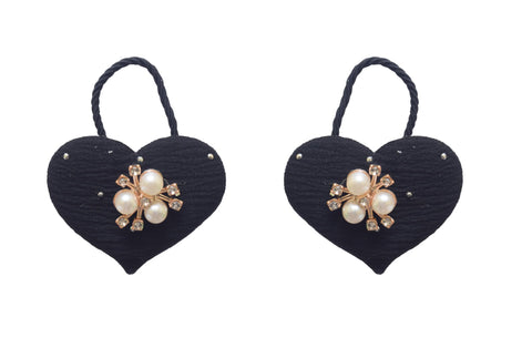 Daphne 2 Pieces Heart-Shaped Hair Ties - Black