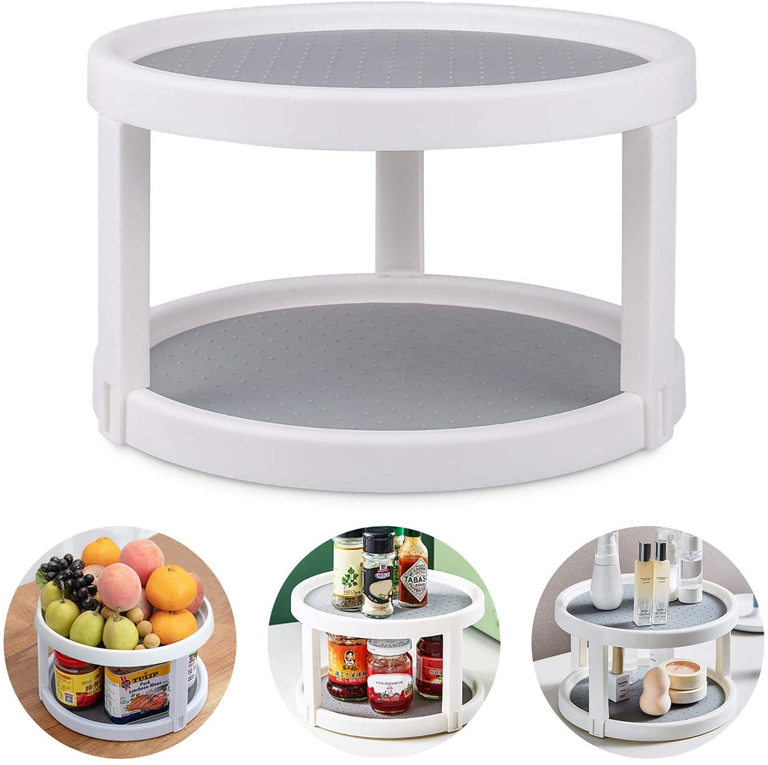 U-HOOME Non-slip Lazy Susan Turntable Cabinet Organizer 2 Tier 360 Degree Rotating Spice Rack 10 Inch Kitchen Storage Turntable for Cabinet, Pantry, Refrigerator, Countertop (Double Layer)