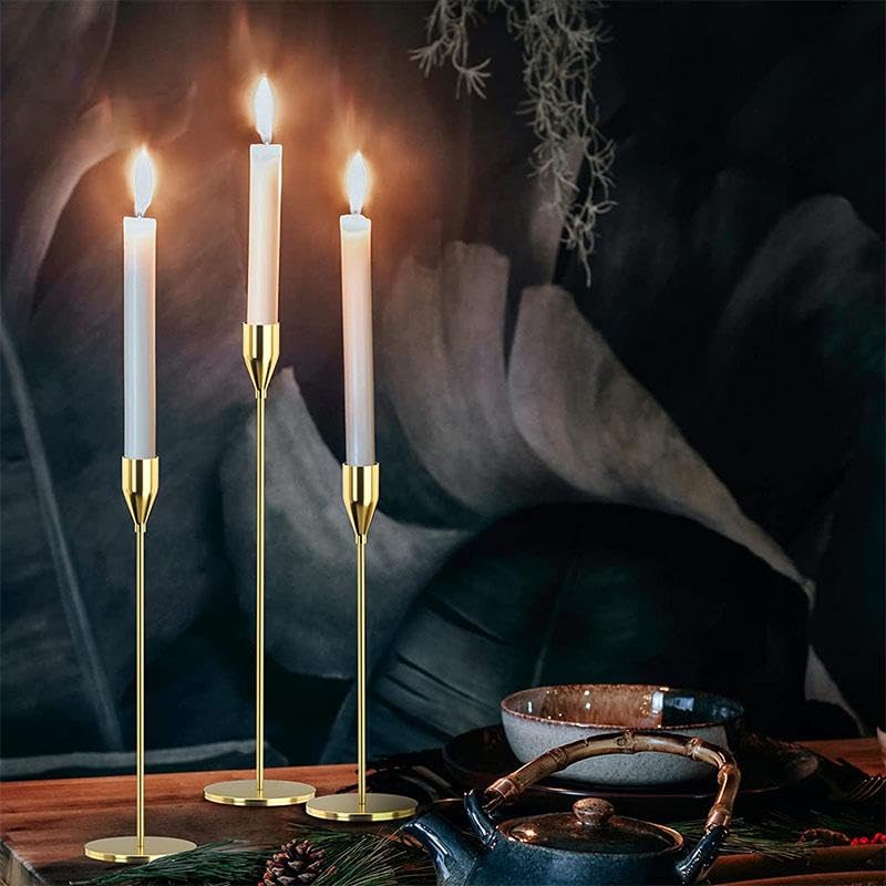 Trio Candlestick - Diamond Cut Gold Metal Candle Holder for Romantic Candlelight, Wedding Reception, Church Choir, Autumn Harvest, Bedroom Reading Corner, Luxury Birthday Party Display