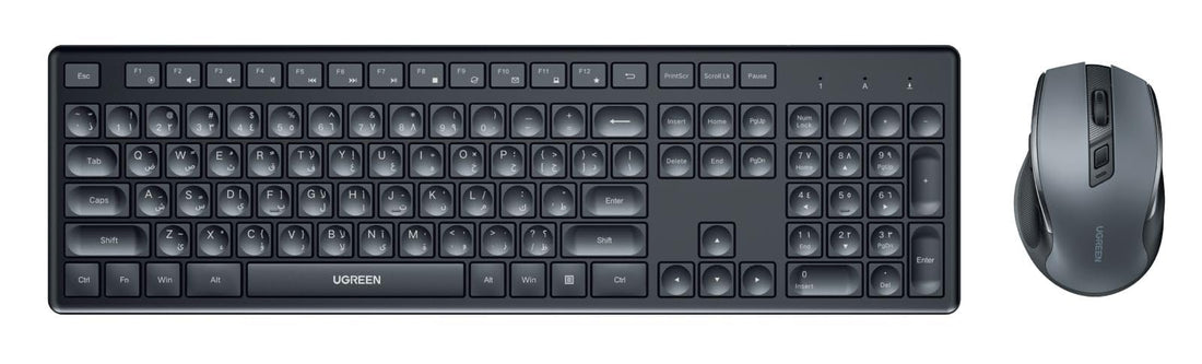 UGREEN Wireless Keyboard and Mouse Combo,2.4GHz Ergonomic Keyboard Mouse, Compact Silent Cordless Full Size Computer Keyboard, Mouse 5 DPI Levels up to 4000, for Computer, Laptop (Arabic)