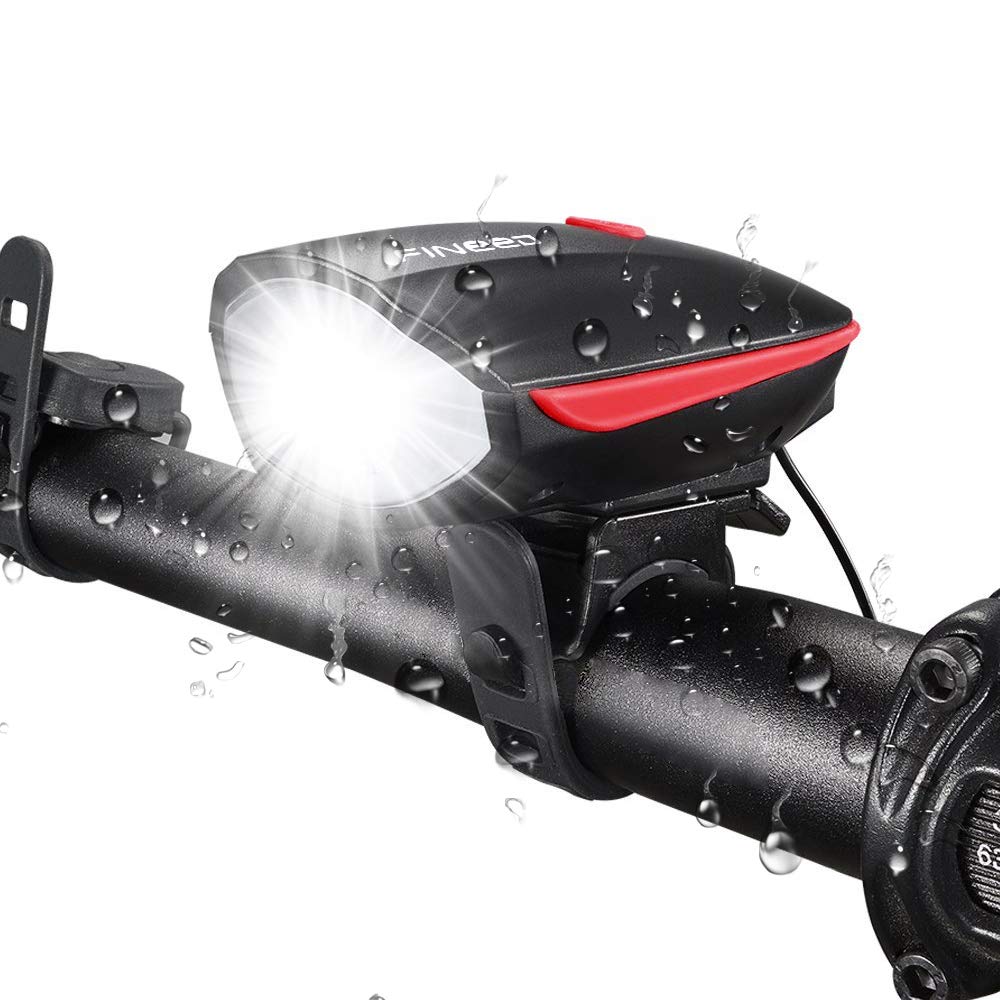 Fineed Bike Light Front & Loud Bicycle Horn Set, Black, 1200Mah