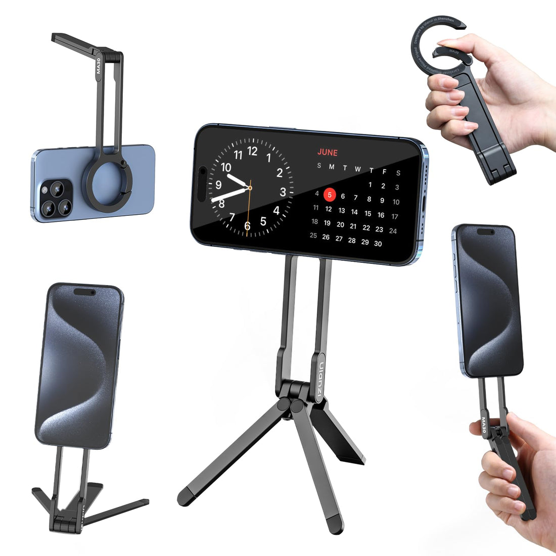 ULANZI MA30 Magnetic Phone Tripod Stand for iPhone - Aluminium Smartphone Mini Tripod Foldable Pocket Cell Phone Stand Dual-Sided Magnet Quick Mount Compatible with iPhone 16 15 14 13 12 Magsafe