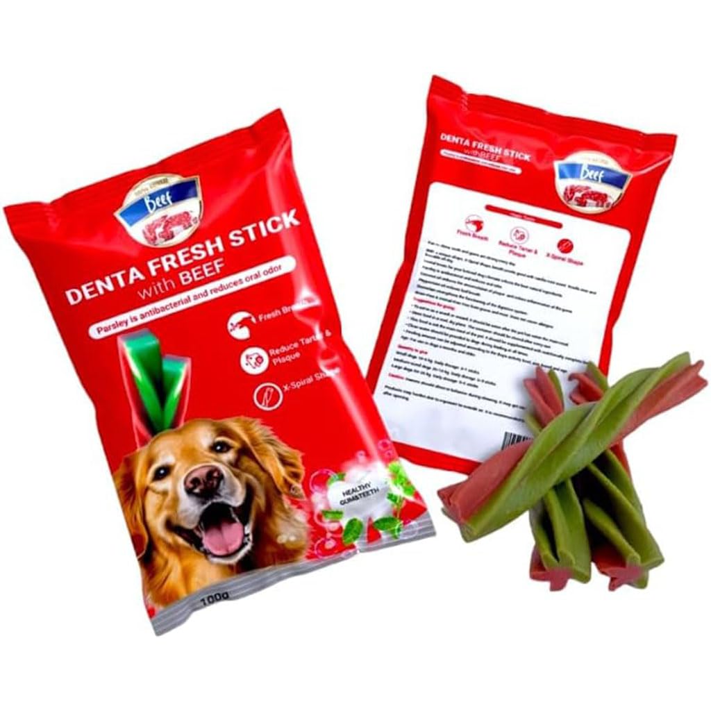 Denta Fresh Stick Dog Dental Treats (Chicken,Beef,Liver,Mint,Salmon) (4 Sticks, Beef)
