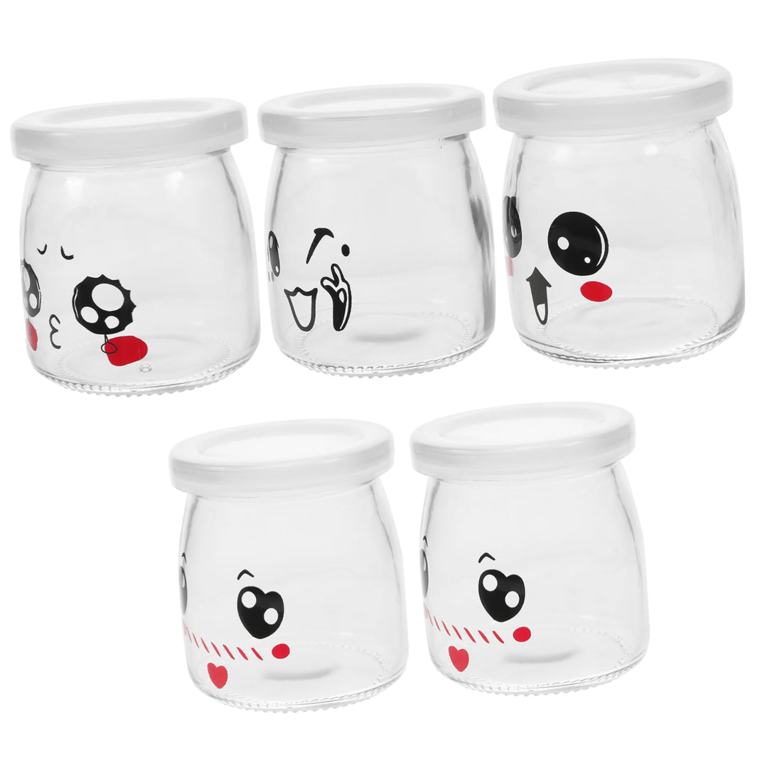 5 Pcs Mini Glass Jars With Lid - Jelly, Food, Milk, Honey, Yogurt Container - Dessert Mugs, Drink Bottle