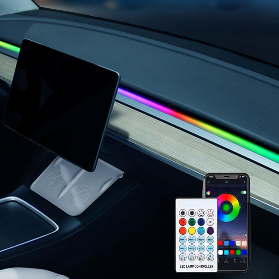 Car LED Lights Interior colorful Ambient Lighting USB Led Strip Lights for Cars, Music Sync Rhythm Neon Light With wireless remote control and phone app - N26