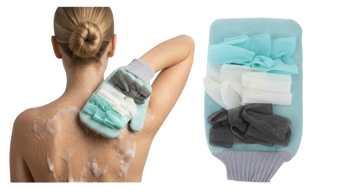 Exfoliating Glove with Loofah Sponge Body Scrubber Double Sided Bath Sponge Bath Sponges for Shower Women/Men Exfoliating Gloves Body Dead Skin Shower Spongen (multicolor)- 1pc