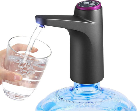 DE LUJO D-LOGO Touch Electronic Water Pump - Black Color - USB Charging - Compatible with All Bottle Sizes - Automatic Lock Function