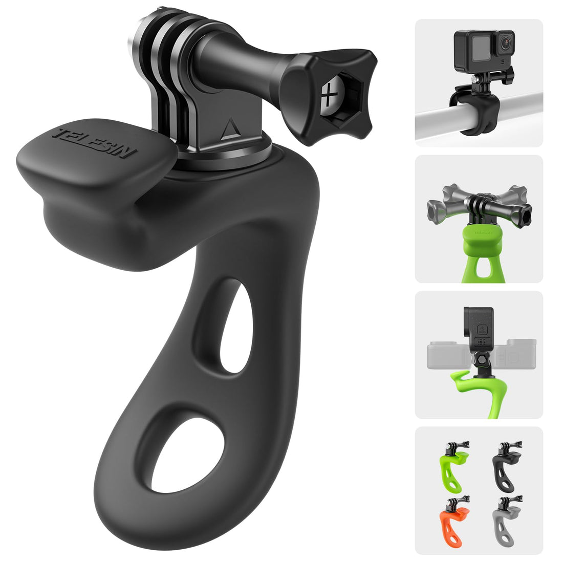 TELESIN Action Camera Elastic Silicone Strap Mount | Flexible Wrap Band Bike Motorcycle Handlebar Mount Accessories for GoPro Insta360 DJI Action Osmo Pocket - Black