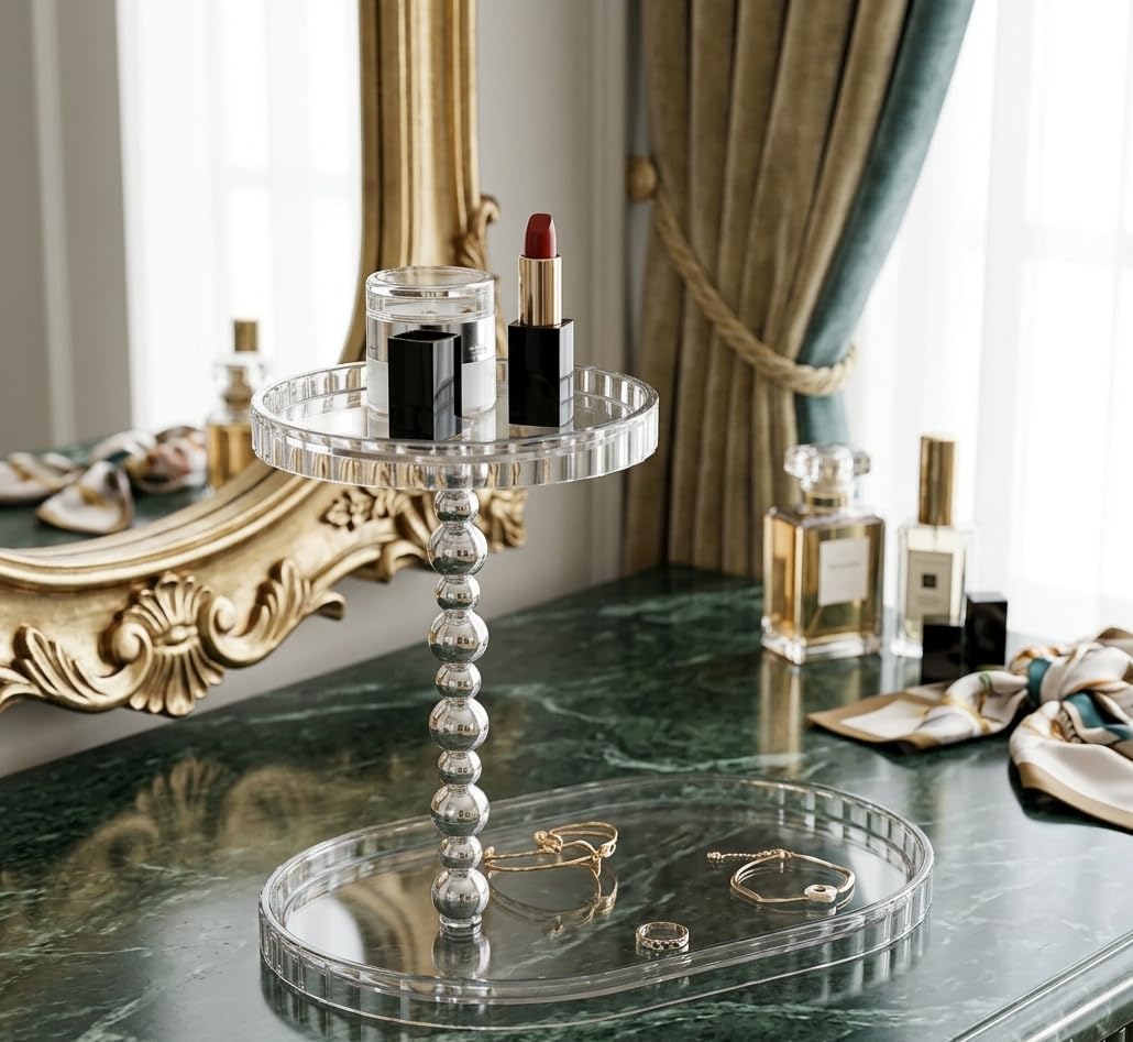 Clear Acrylic Multi-use Makeup Organizer and Perfume Storage Box for Vanity Dressing Room to Organize Cosmetics Jewelry and Various Accessories