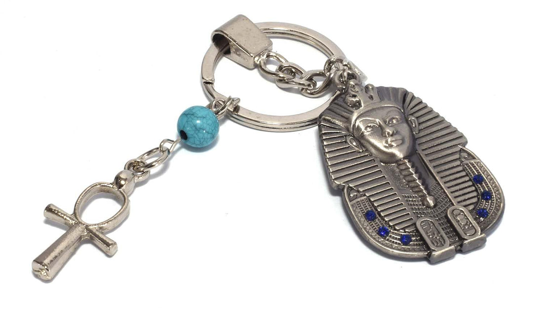 immatgar pharaonic king Tutankhamun ankh key keychain Egyptian souvenirs gifts from egypt Pharaoh Light Black2 with ankh key, One Size