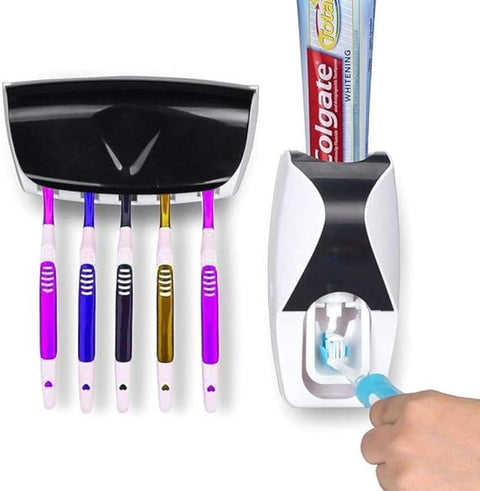 Krush Automatic Toothpaste Dispenser, Press to Paste Toothpaste Squeezer and 5 Toothbrush Holders Bathroom Organizer (Multi ACRYLONITRILE - BUTADIENE - STYRENE - Plastic)