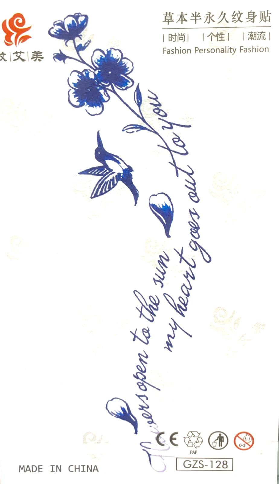 Tattoo Tech, 1 Sheet Medium Semi Permanent Tattoo10*12cm, Adult Art Design Temporary Tattoos, Lasts 1-2 Weeks, Waterproof, Realistic Look, No Adhesive, No Reflection (GZS-128)