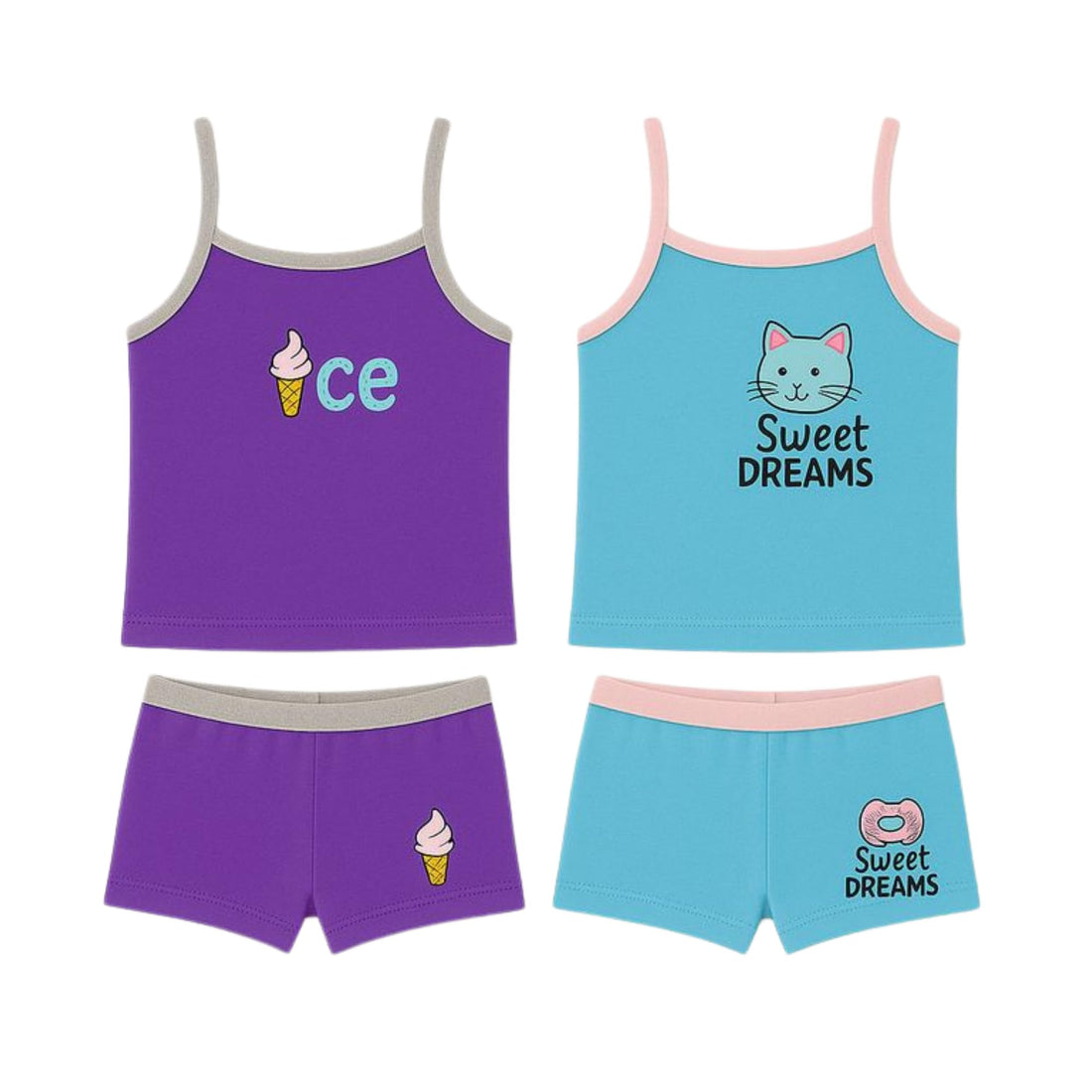 Dice Girls' Underwear Set, Tank Top with Shorts Panties, 2 Pack Multicolor Prints