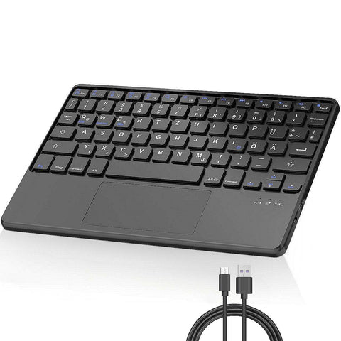 FOGARI Wireless Bluetooth Keyboard with Trackpad - QWERTZ Touchpad Keyboard Compatible with iPad 9.7/10.2/Pro 11/Pro 12.9/iPad Air, Samsung/Huawei/Xiaomi Pad, Black