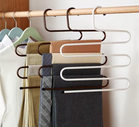 S Shape Stainless Steel Multi-Layer Clothes Hanger, Space Saving Pants Hangers for Tie, Scarf, Jeans Clothes Multi Color
