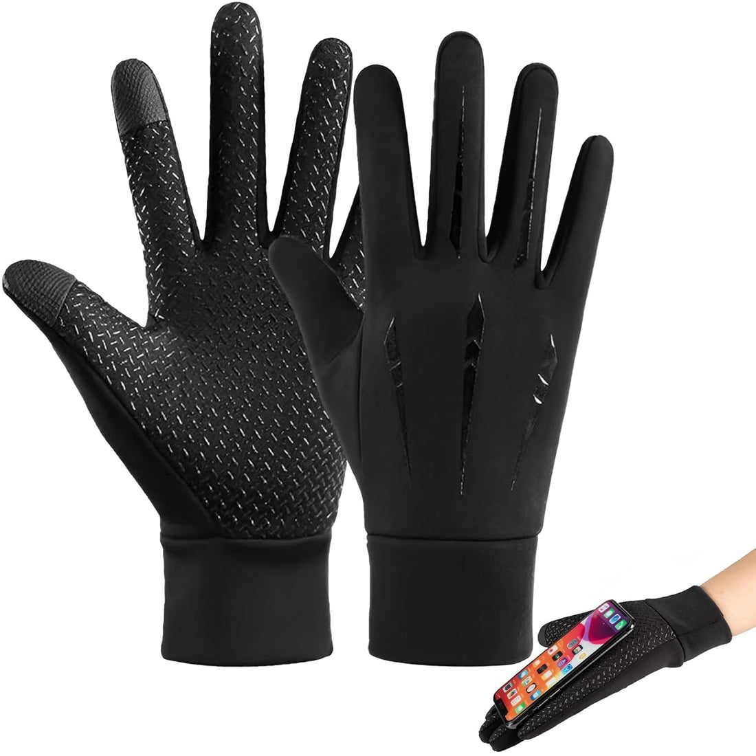 2 PCS Mens Touch Screen Waterproof Winter Thermal Gloves, Lightweight Windproof Winter Warm Glove for Football Cycling Walking Driving Running - Men Women