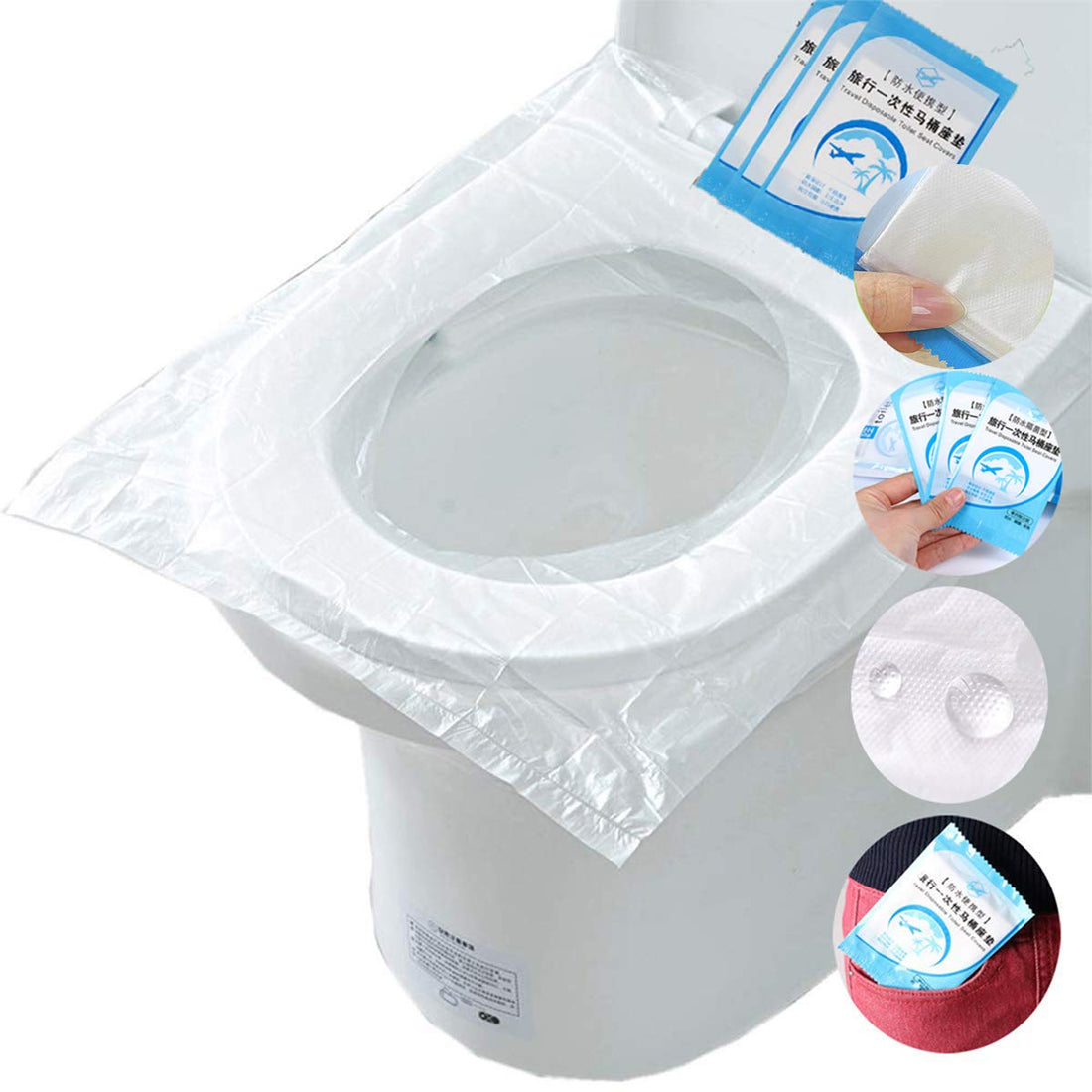 N-T 50 Pack Travel Disposable Toilet Seat Cover Potty Seat Cover Individually Wrapped Waterproof and Non Slip for Baby Pregnant Mom Potty Training,Public Toilets Portable Independent Packing