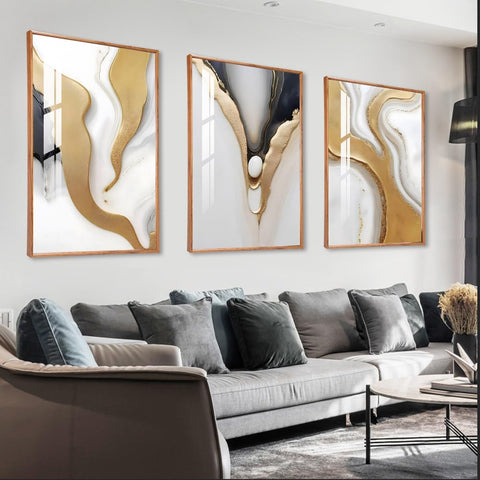 Large Framed Wood grain color Neutral Abstract Wall Art for Living Room, 3 Piece Boho Canvas Prints Paintings Artwork for Walls, Aesthetic Watercolor Pictures for Hallway Office Wall Decor 24x32 In