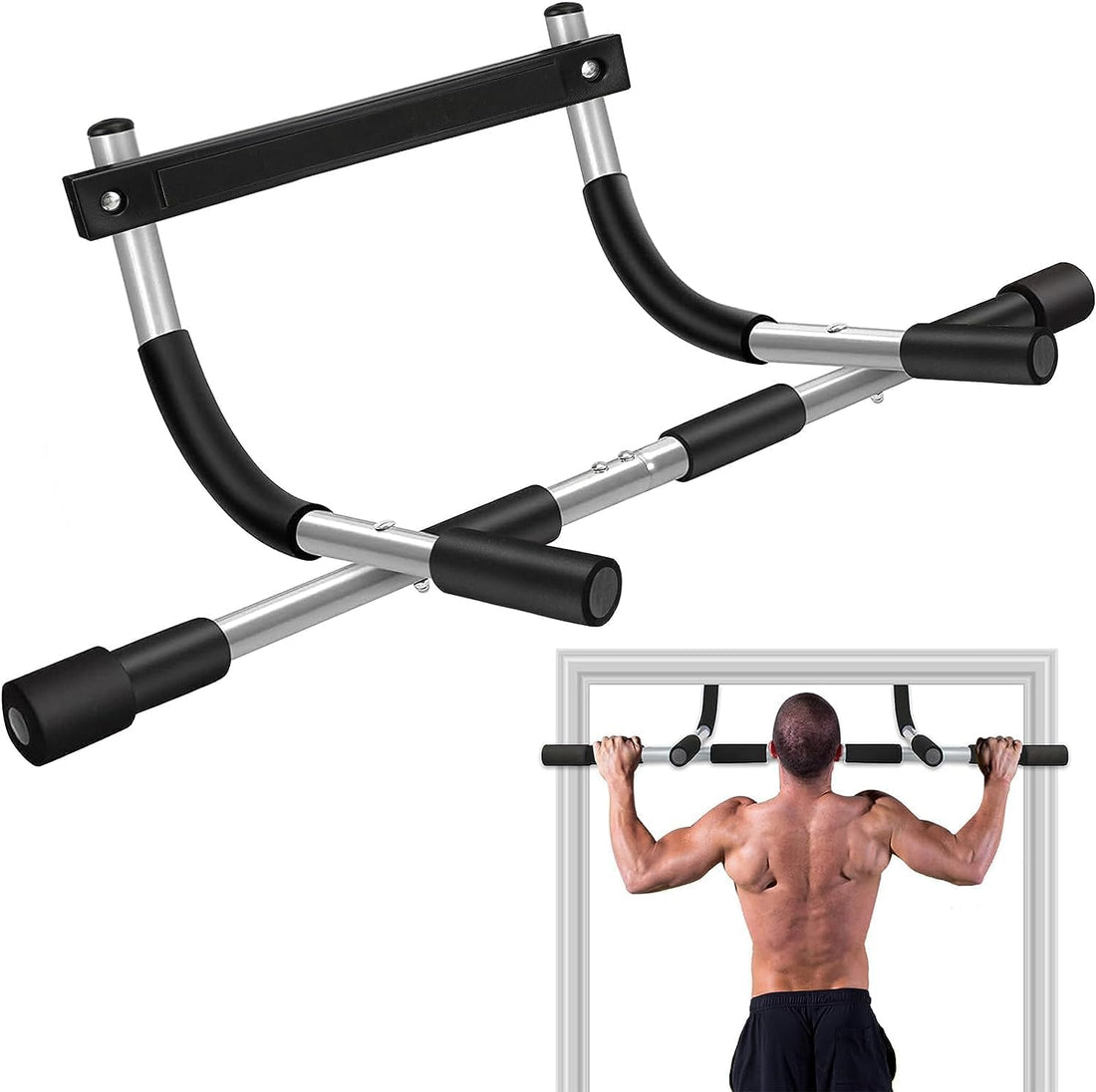 ALMEKAQUZ Upgrade Pull Up Bar for Doorway, Max Capacity 440 lbs Chin Up Bar, No Screws Portable Upper Body Fitness Workout Bar,Indoor Pullup Bars Fitness Trainer for Home