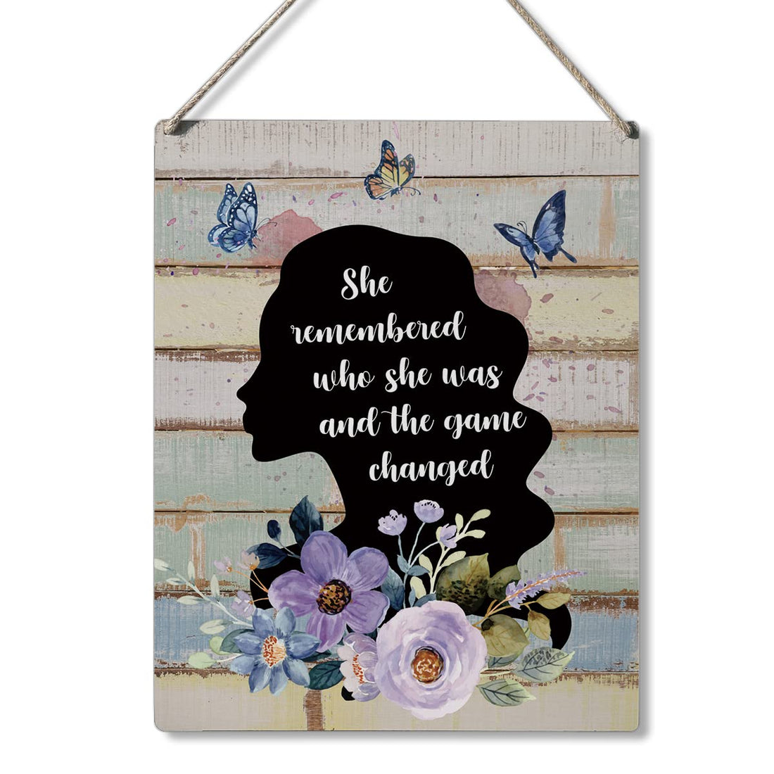 Inspirational Gift Signs She Remembered Who She Was and the Game Changed Wooden Hanging Sign Rustic Art Wall Home Decoration 10 x 8 Inches