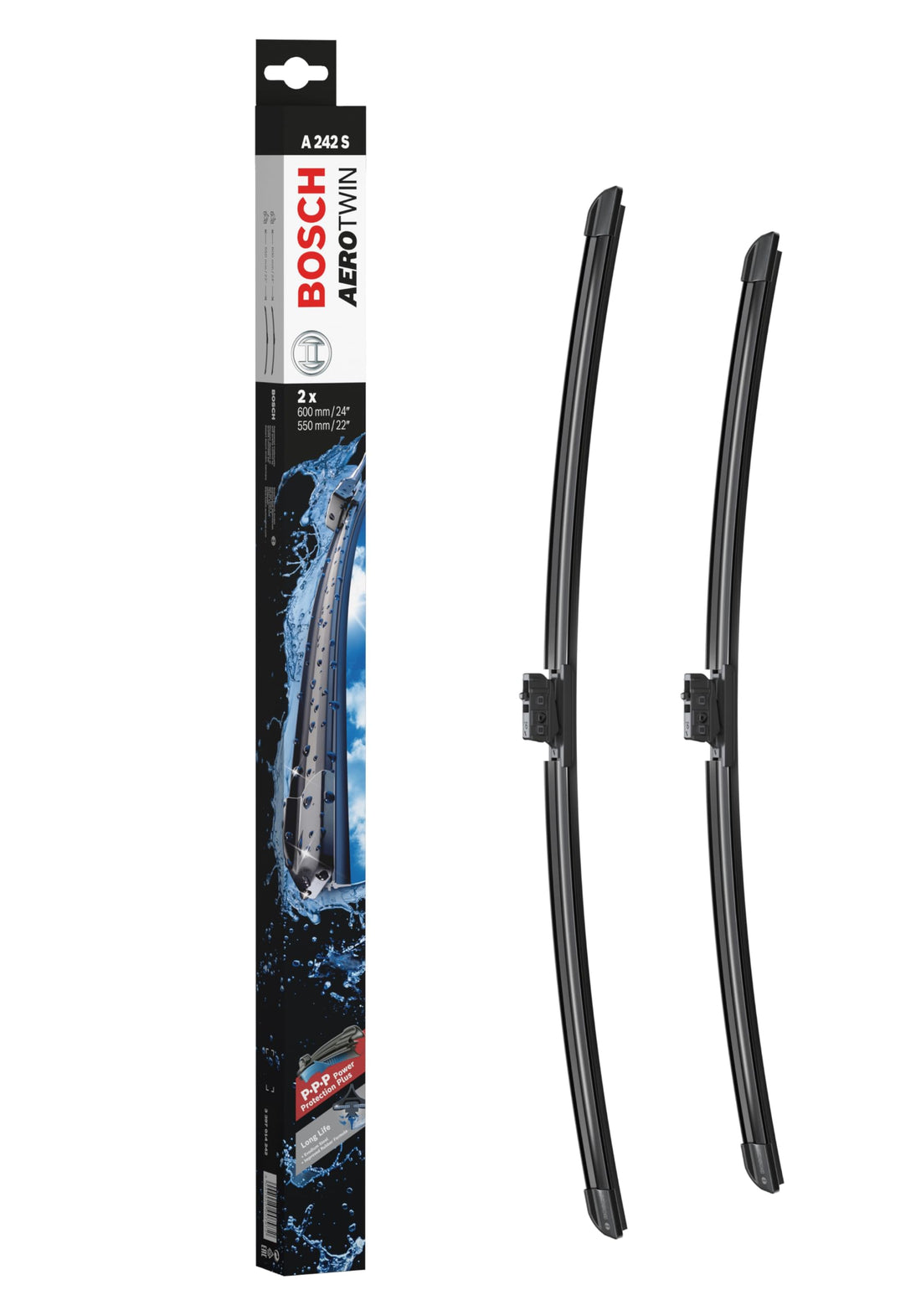 Bosch car Wiper Blade Aerotwin A242S, Length: 600mm (24") /550mm (22") – set of front wiper blades