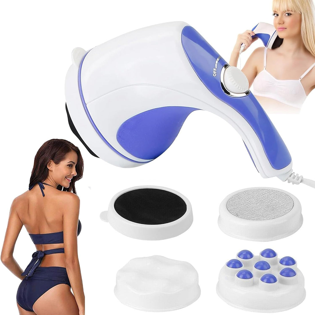 BONZELLA Relax Spin Tone Electric Handheld Full Body Massager Machine With 3 Massage Heads, Full Body Massager for Pain Relief & Relaxation, Back, Leg & Foot - Deep Tissue Full Body Massager