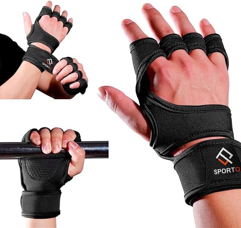 SportQ Padded Training Gloves with Silicone Support for Weight Lifting Gym Workout Half Finger Protection Strong Grip for Men and Women