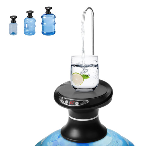 Drinking Water Dispenser Pump with Tray, Automatic Quantitative Water Pump for 1-5 Gallon Bottle Water Jugs, USB Rechargeable BPA-Free, Portable for Home Kitchen, Outdoor Camping (Black)