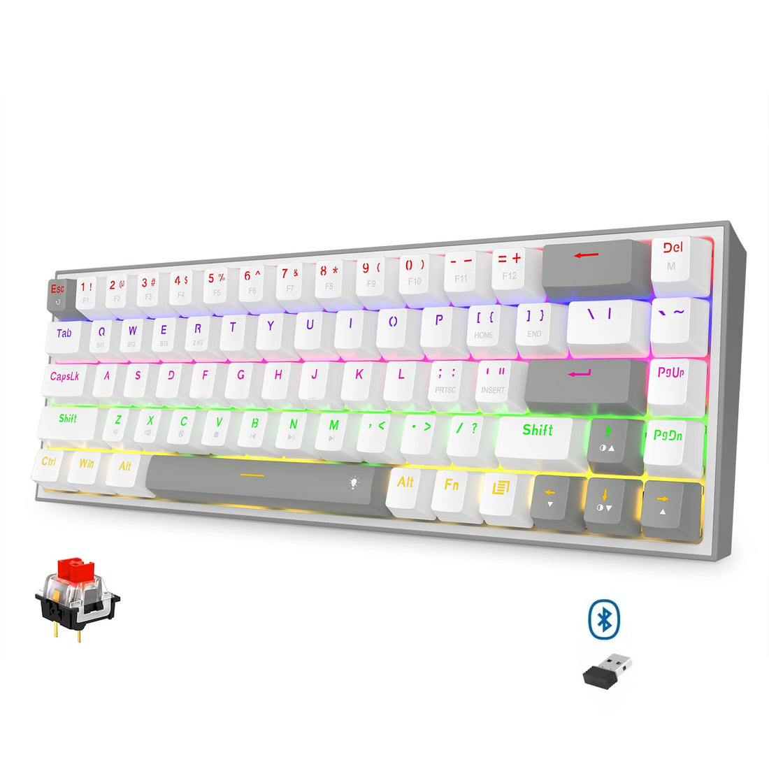Redragon K705 PRO 65% Wireless, Bluetooth & Wired RGB Mechanical Gaming Keyboard, Red Switch 68 Keys 100% Hot-Swap Socket, Free-Mod Plate Mounted PCB & Dedicated Arrow Keys