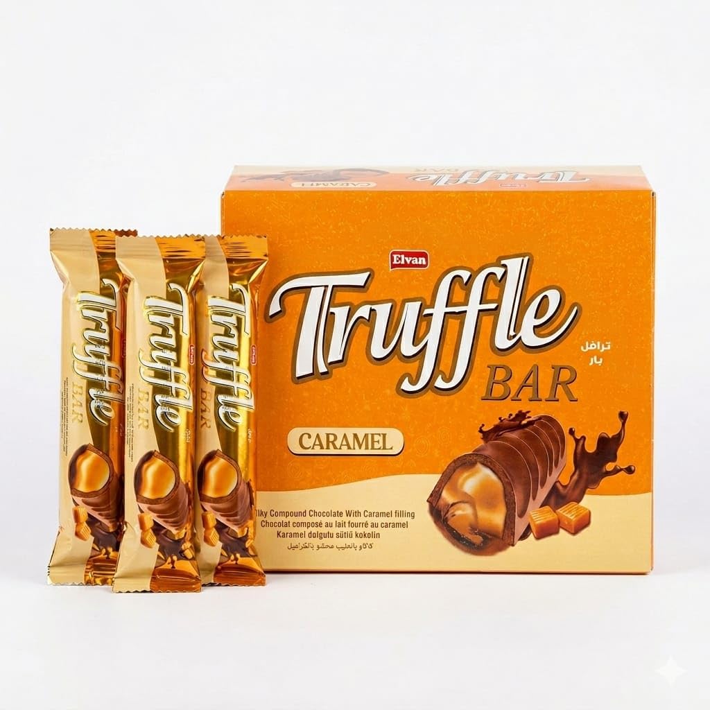 Elvan Truffle Bar Caramel, Delicious Chocolate with Rich Caramel Filling, 12 Bar Box