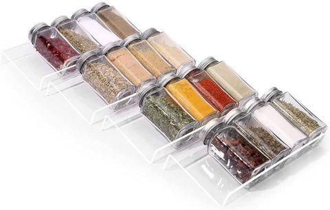 Acrylic Spice Drawer Organizer Set 2 Pieces Transparent Kitchen Drawer Insert Divider for Seasoning Storage, Premium Clear Pantry & Cabinet Organization Tray for Spices and Small Jars