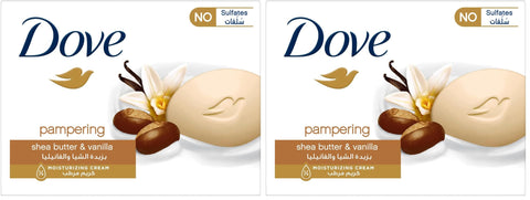 Dove bar soap Pampering Beauty Cream, for all skin types, Shea Butter & Vanilla with ¼ moisturizing cream 90G (Pack of 2)