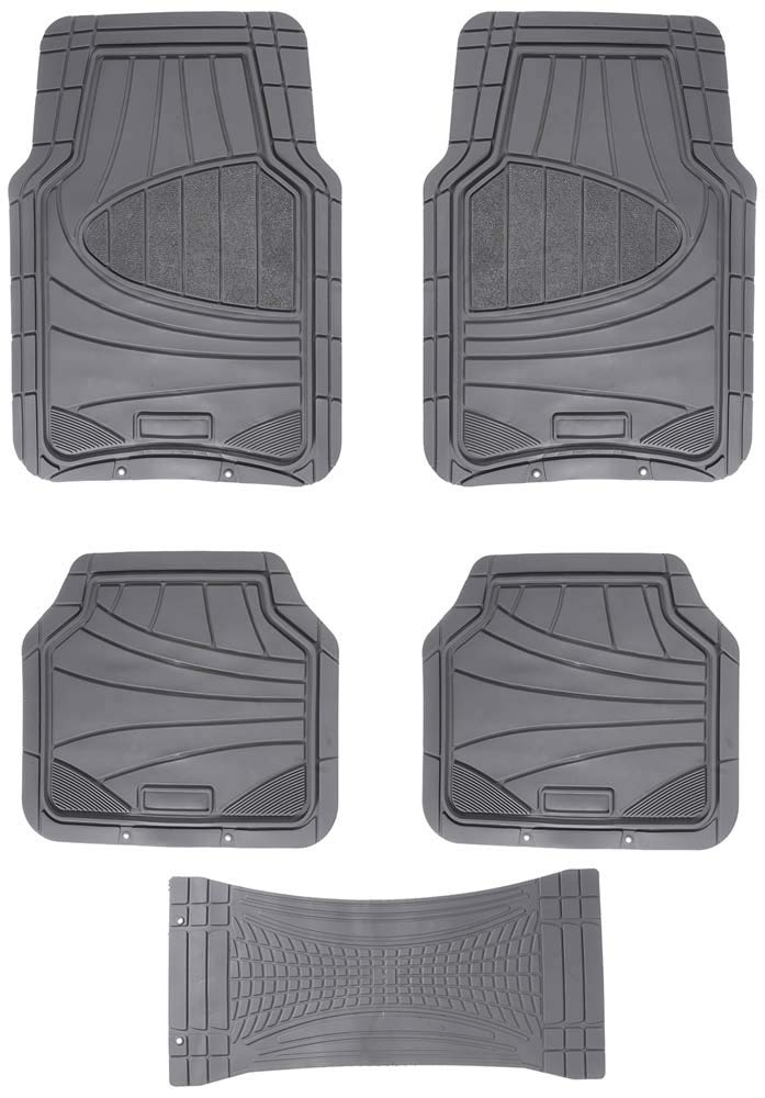 Heavy Duty 5pc Front & Rear Rubber Floor Mats for Cars, SUV, Van & Truck,All Weather Protection Universal Fit , Grey