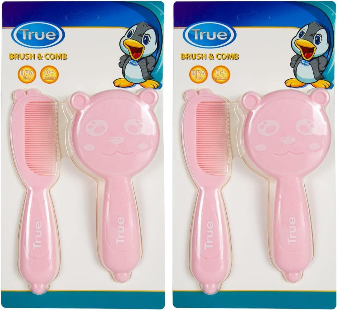 True Baby hair brush and comb bear set pink (Pack of 2)
