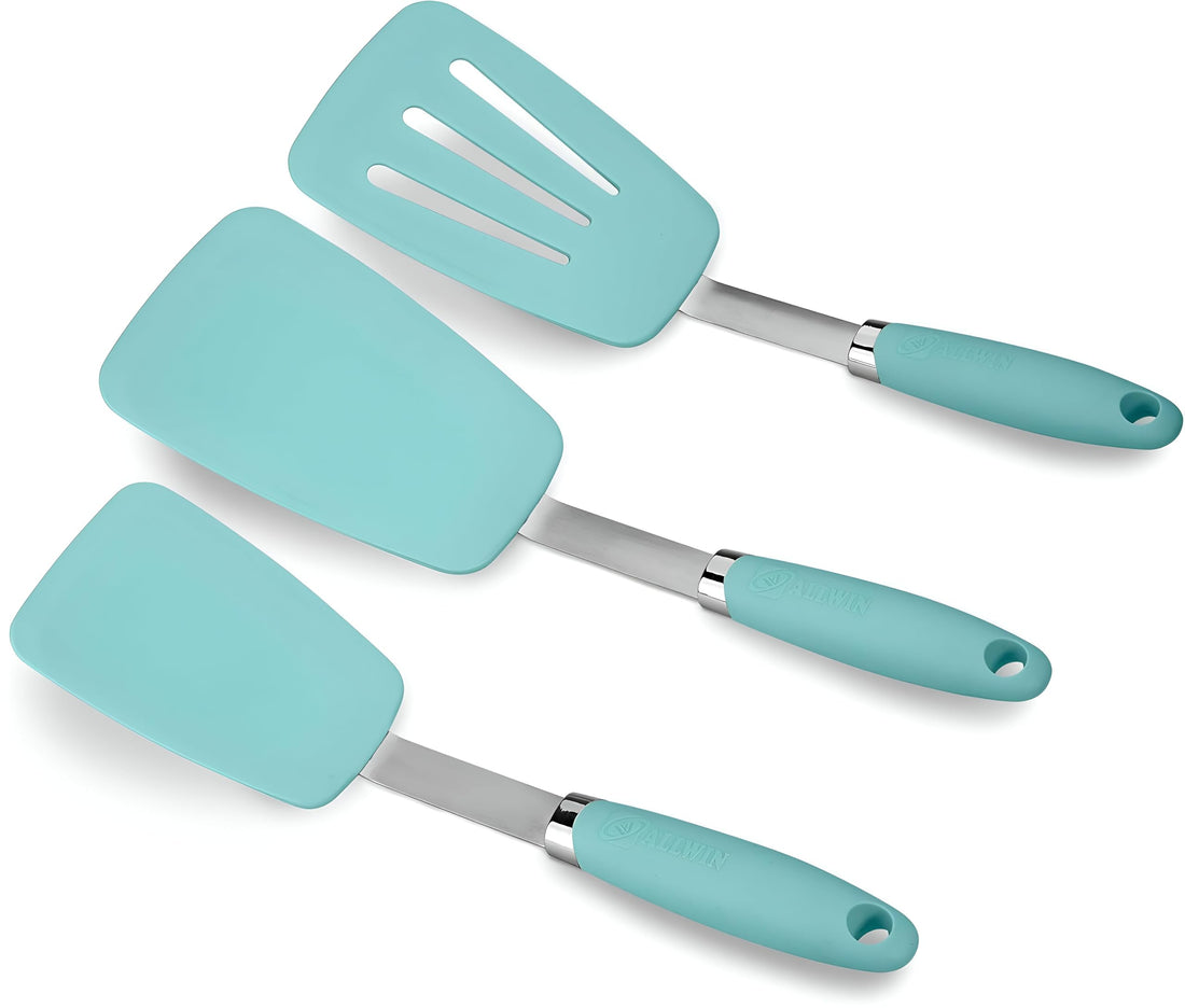 Nonstick Tool Set - Flexible Silicone Kitchen Turners Designed for Safe Stirring at High Temperatures with Easy-to-Hold Grips and Dishwasher-Friendly Design