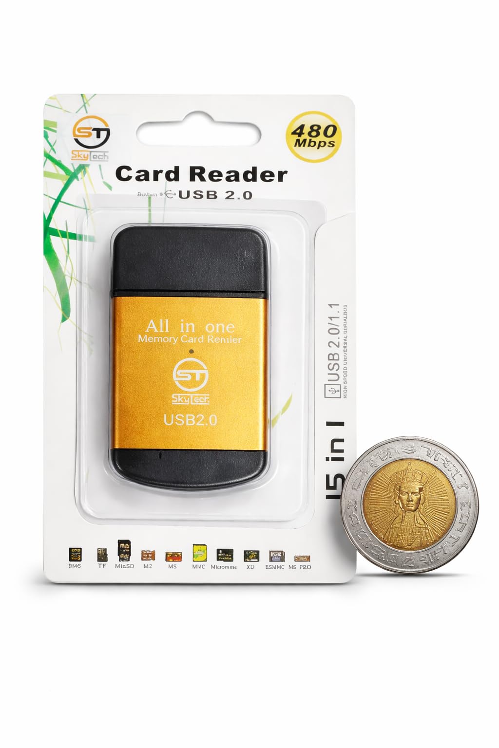 Memory Card Reader All in One USB 2.0, Gold, Multi Function