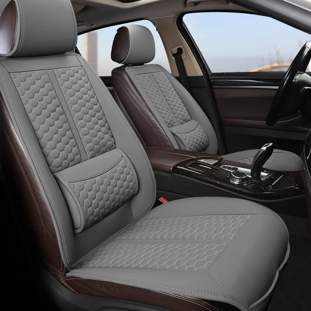 Assafco Car Seats Covers, 1 Pair Universal Sideless Driver Seat Protectors with Lumbar Support and Headrest Cover – Gray