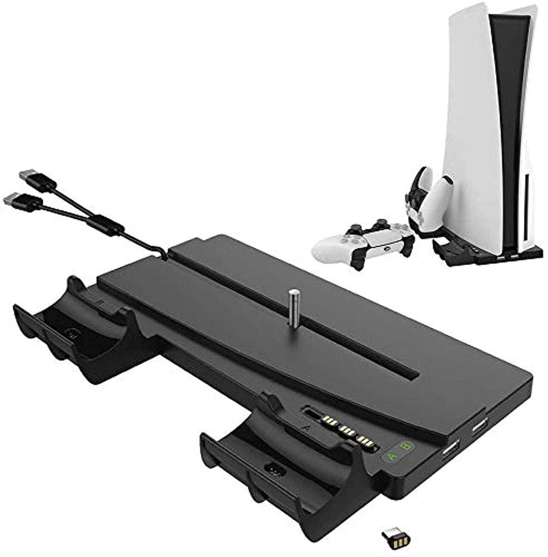 Premify Vertical Stand Magnetic Suction Charging Station Dock with Dual Controller Charger Ports for PS5 and DualSense