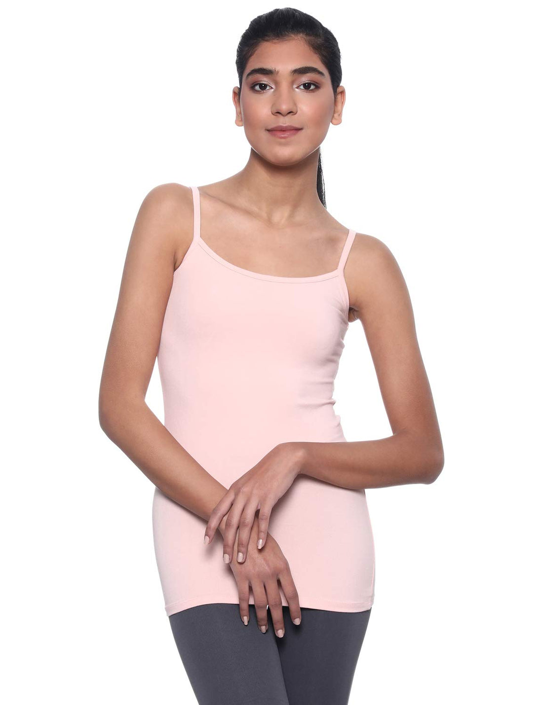 Dice Spaghetti Straps Solid Top for Women - Rose ,XXL- Fitted